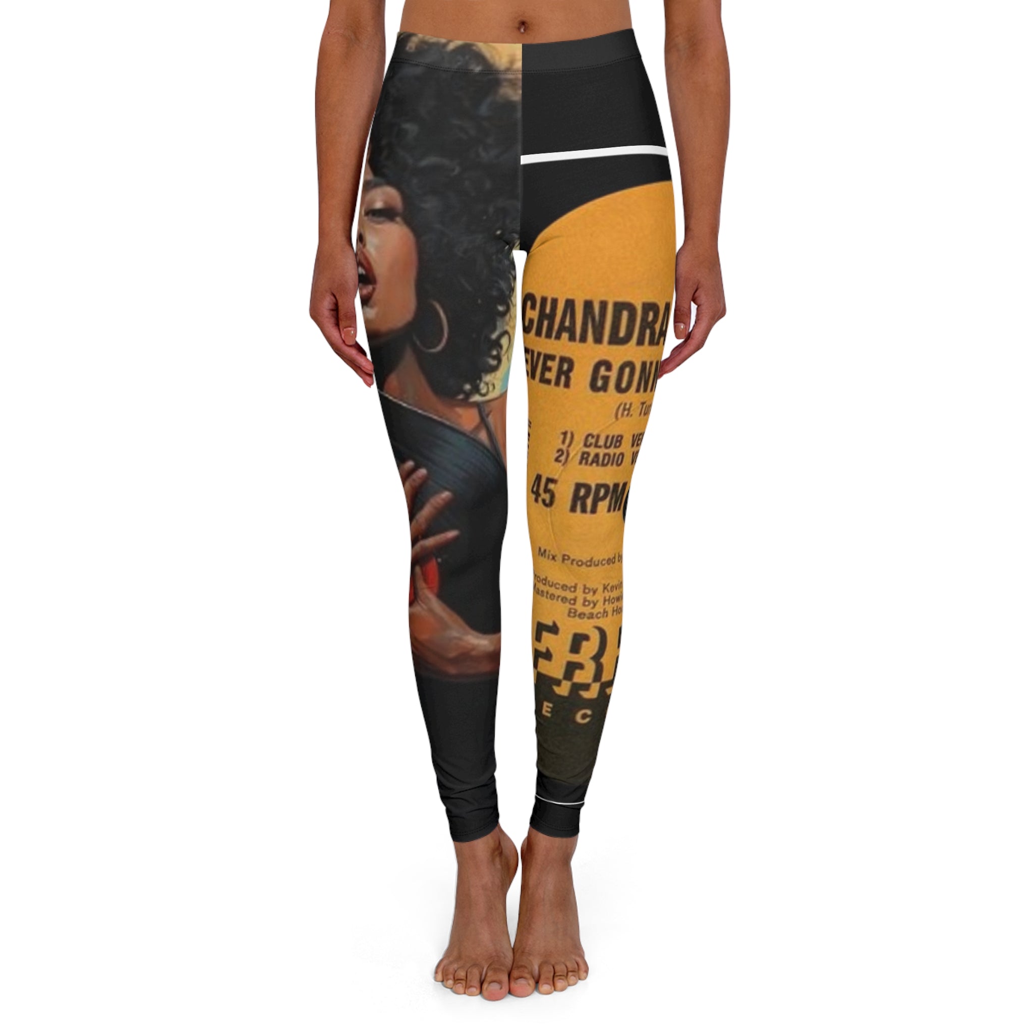 Retro Soul Record Print Leggings — 'Never Gonna' Vintage Vinyl Design