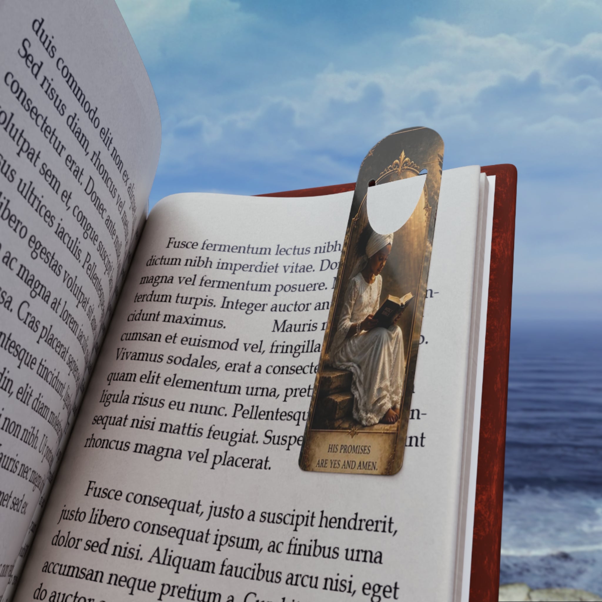 Religious Prayer Reading Metal Bookmark — Woman in White with ‘Be Kindest with Your Words’
