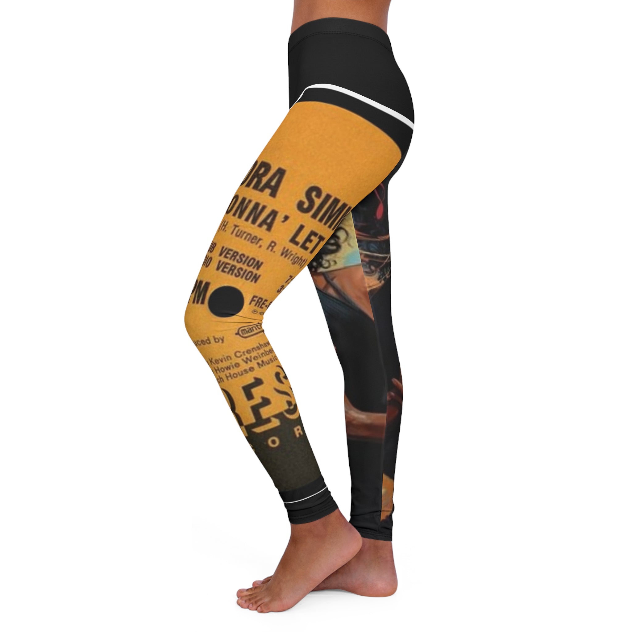 Retro Soul Record Print Leggings — 'Never Gonna' Vintage Vinyl Design