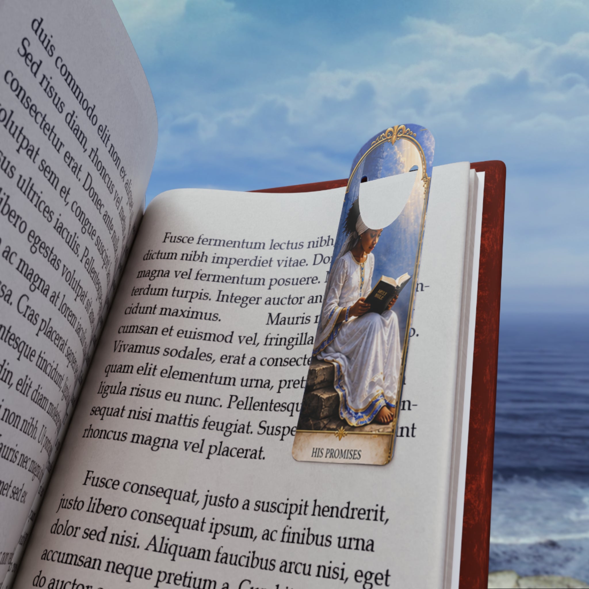 Copy of Religious Prayer Reading Metal Bookmark — Woman in White with ‘Be Kindest with Your Words’