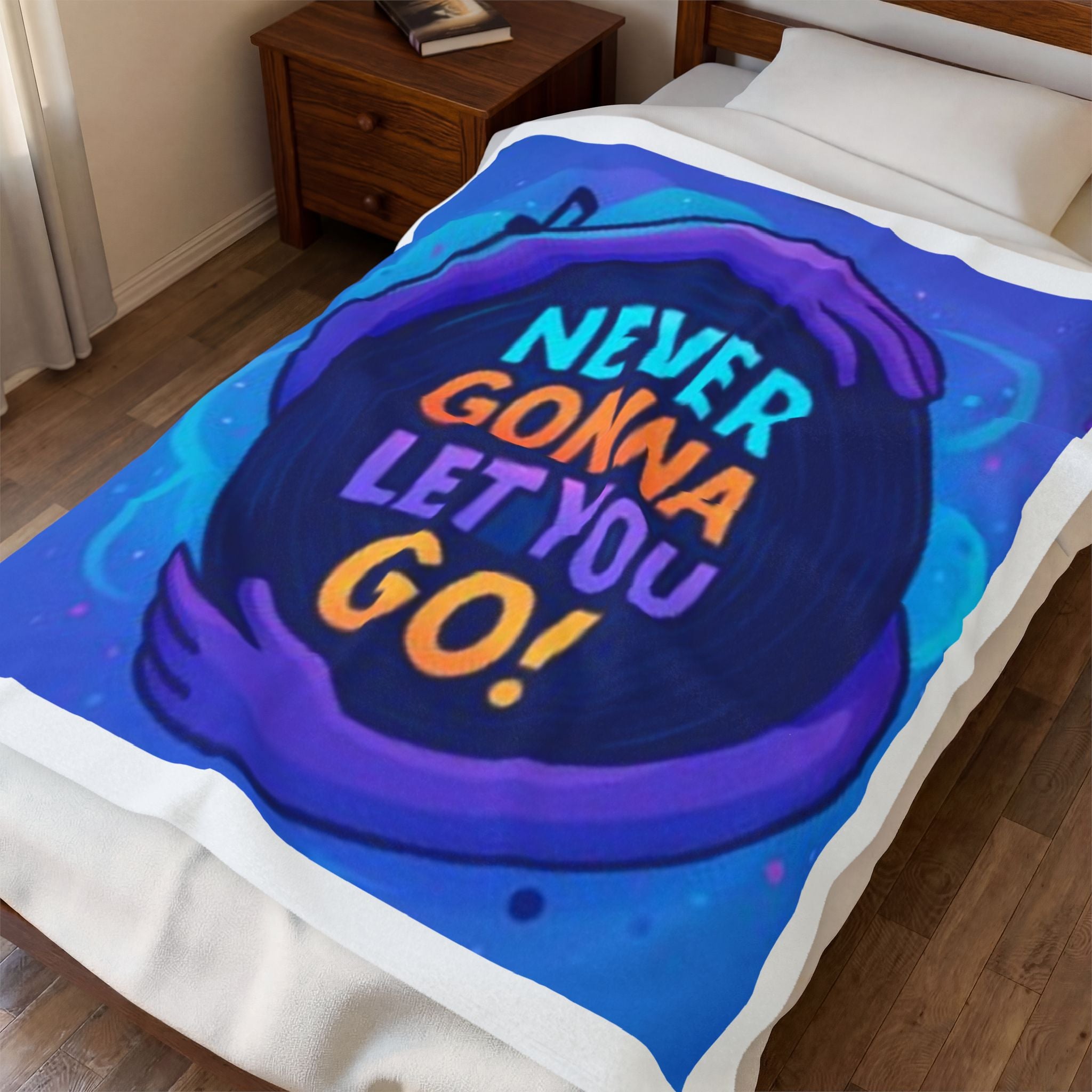 Velveteen Plush Blanket — "Never Gonna Let You Go" Cozy Throw for Kids & Fans