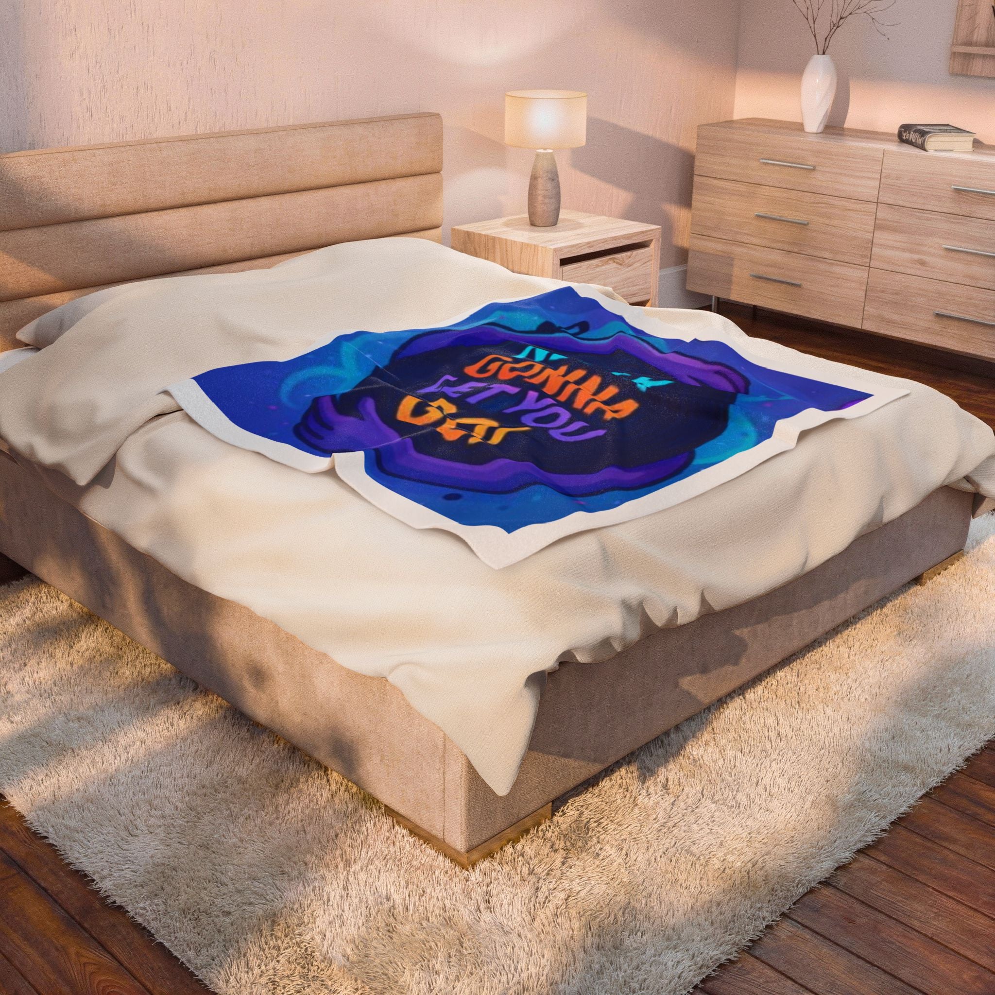 Velveteen Plush Blanket — "Never Gonna Let You Go" Cozy Throw for Kids & Fans