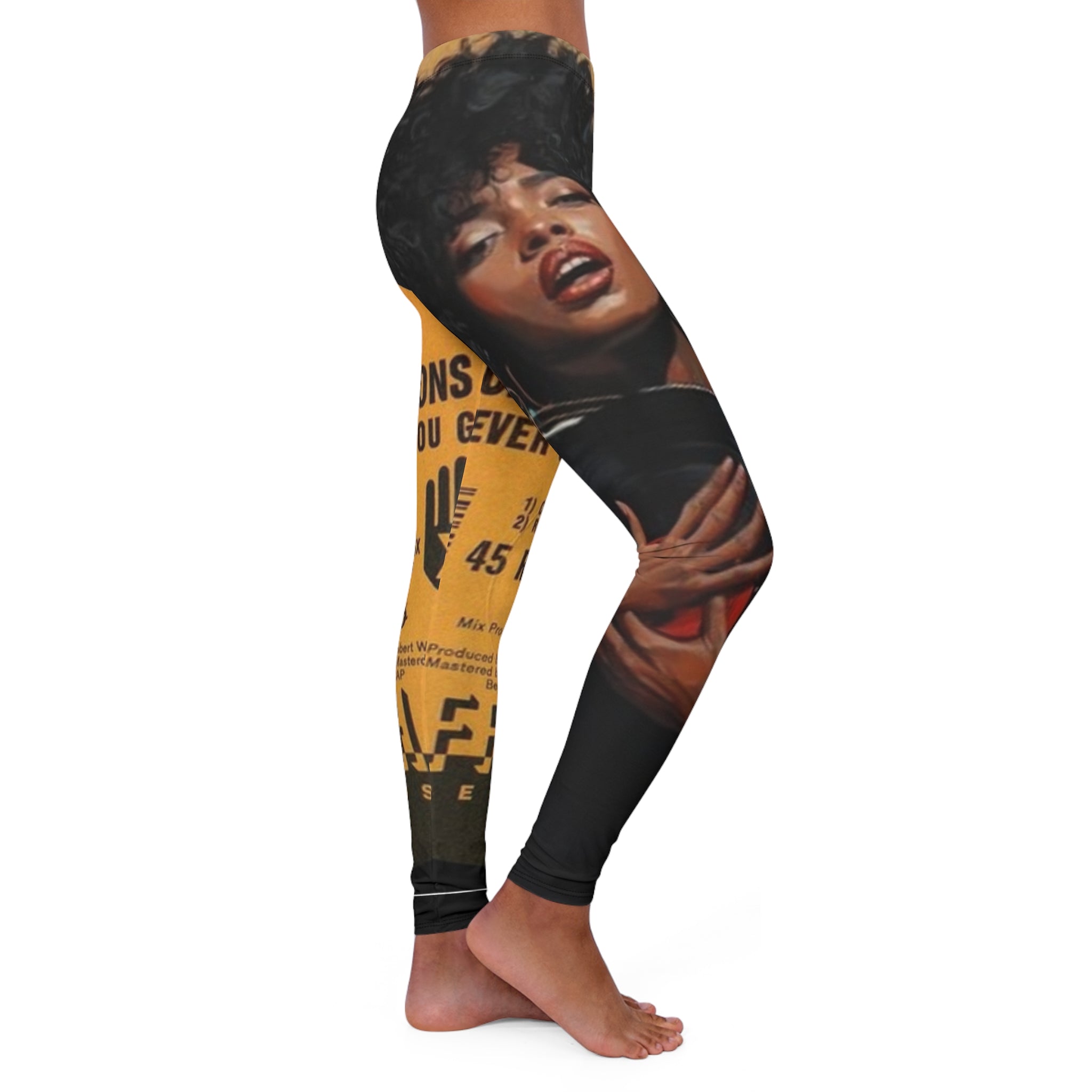 Retro Soul Record Print Leggings — 'Never Gonna' Vintage Vinyl Design